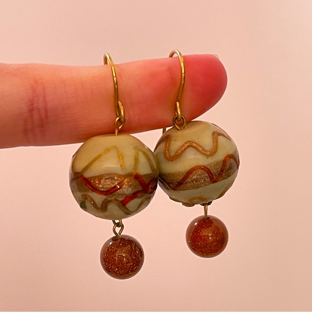 Vintage Wedding Cake Venetian GLASS Cream Boho Fairy Ballet Abstract Earrings